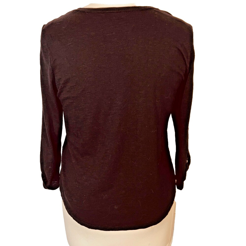 Chico's Blouse Women's XL Black Round Neck Long Roll Tab Sleeve - Picture 5 of 12